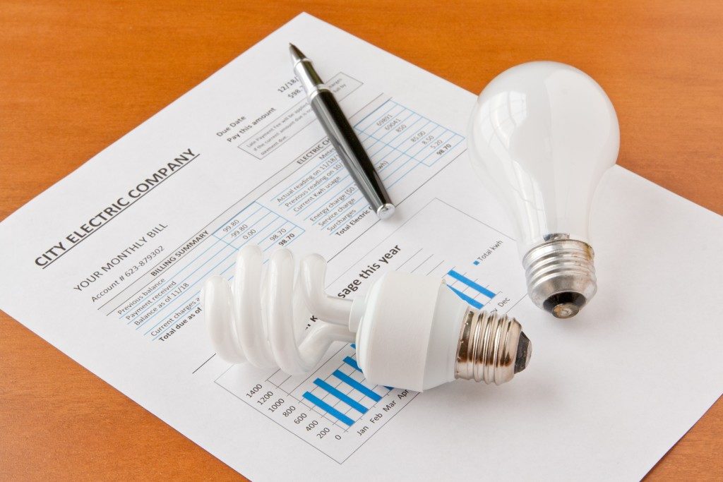 Energy efficiency concept and incandescent bulbs on electric bill