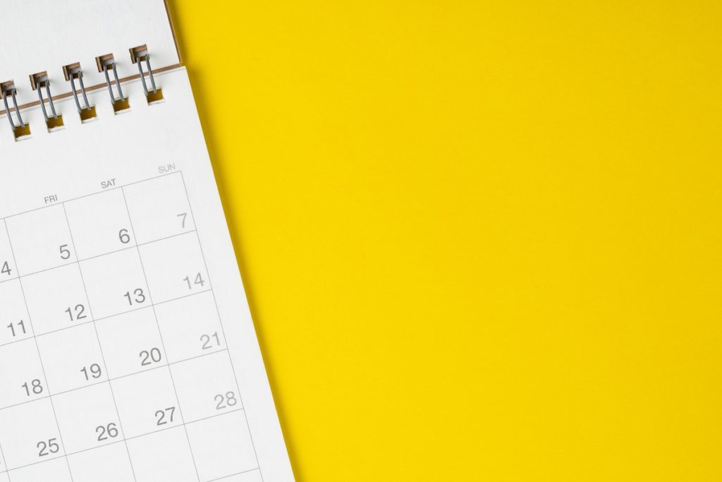 Calendar on a yellow surface