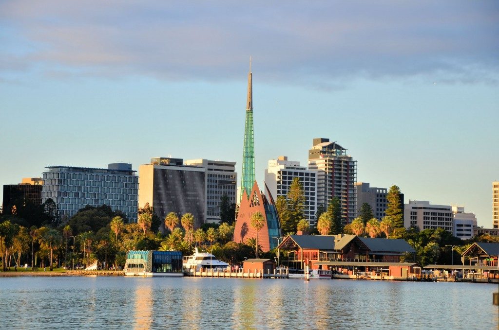 Beautiful View of Perth City Centre From Swan River at Sunset