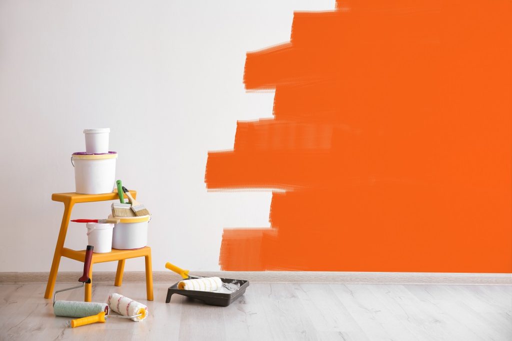 wall half-painted in orange