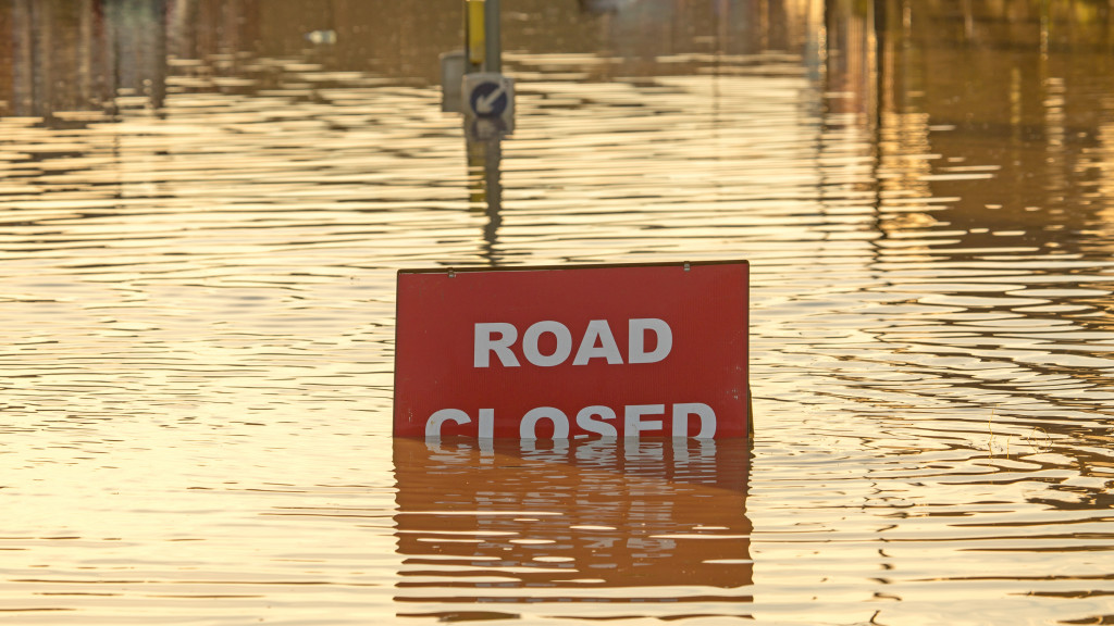 road closed sign from flood