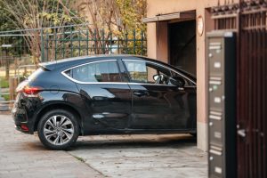 a car going inside a garage